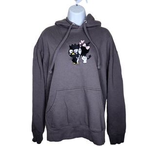 Sanrio Kuromi X Badtz Kiss Hoodie Sweatshirt Womens L Gray Embroidered